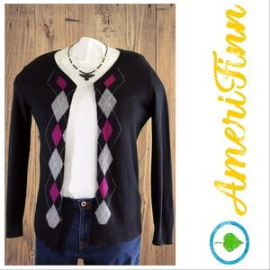 Black Argyle Cardigan Sweater XXL ( fits like XL)